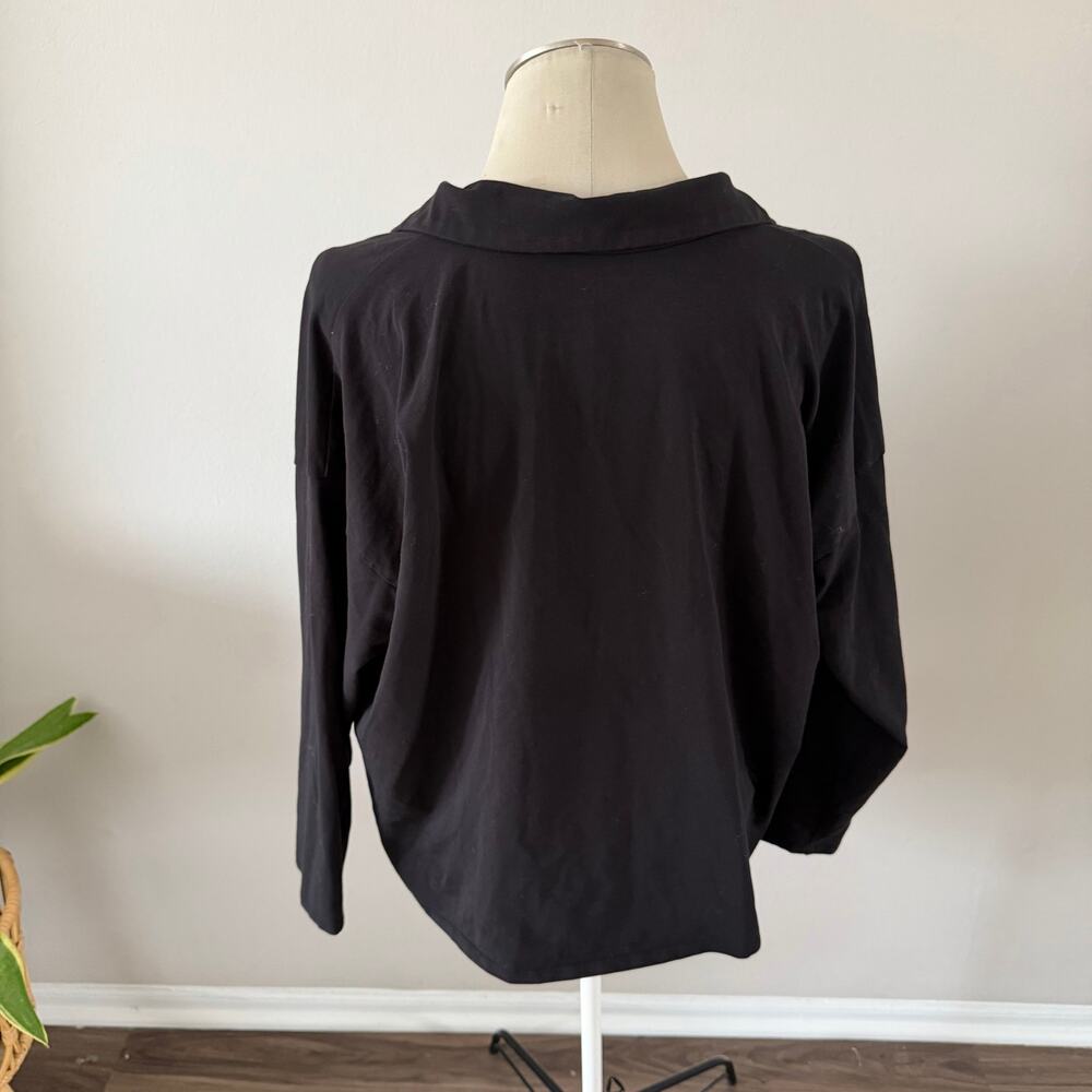 Eileen Fisher Black Organic Cotton Long Sleeve Polo Top Size XL - Picture 4 of 5